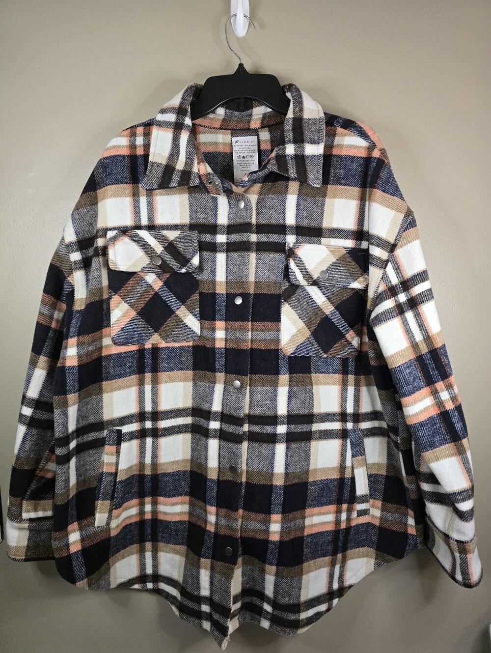 FORNIA Women's Plaid Print Shacket Jacket Size XL Snap Placket Pockets Outdoor